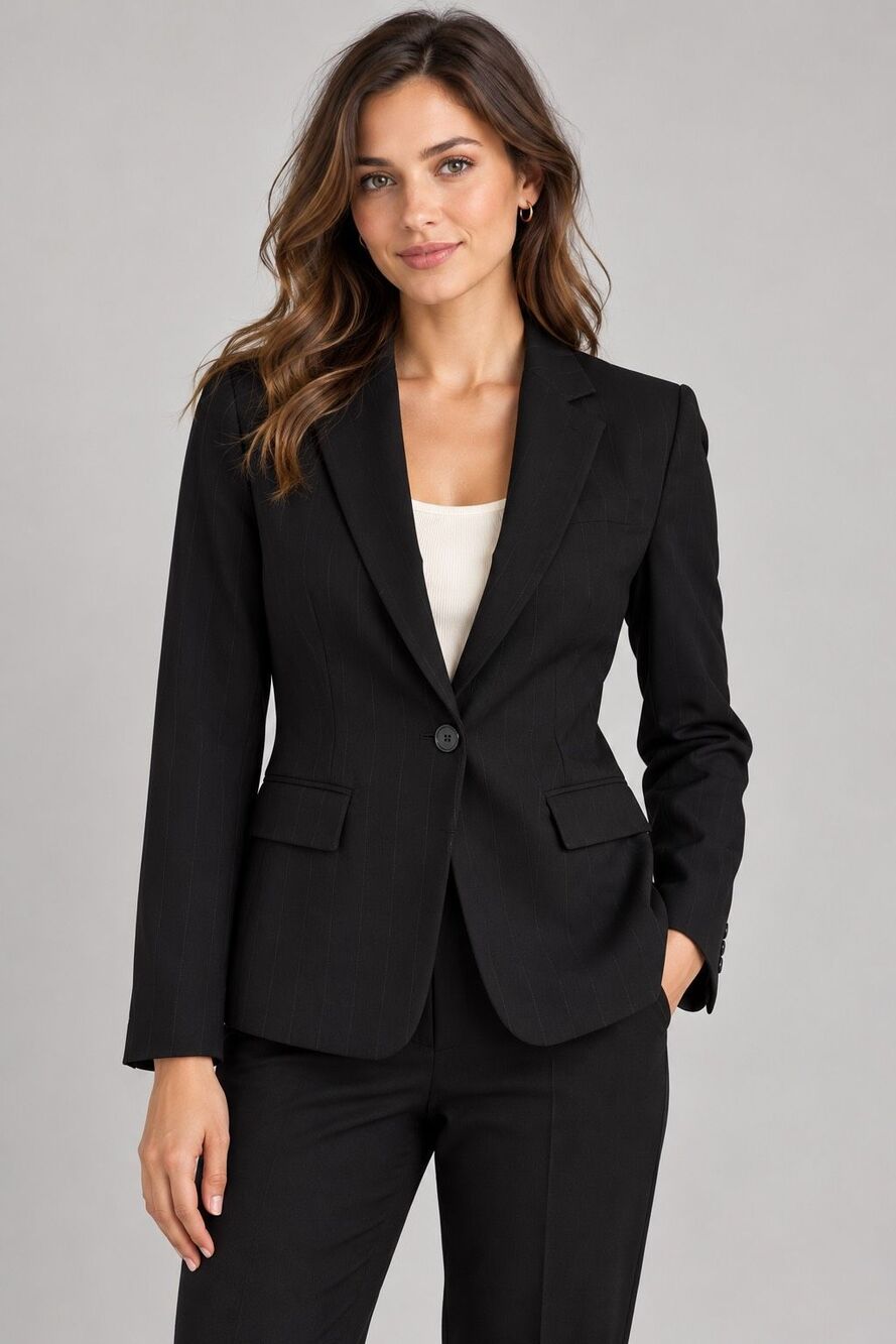 Banana Republic Women's Black Pinstripe Wool Blend Blazer Jacket Size 4 Italy